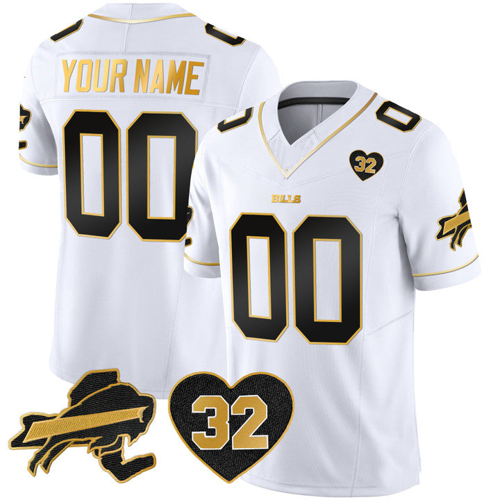 Custom Buffalo Bills 2024 Gold White Vapor F.U.S.E. Limited Jersey All Stitched O.J. Simpson Patch Jerseys