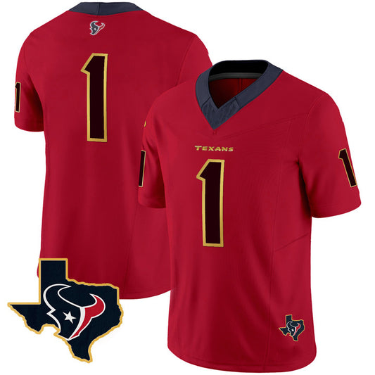 H.Texans #1 Red Vapor Limited Jersey Stitched American Football Jerseys No Name