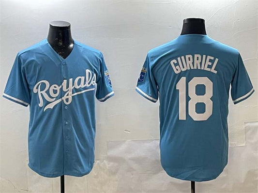 Kansas City Royals #18 Yuli Gurriel Blue Cool Base Stitched Baseball Jersey