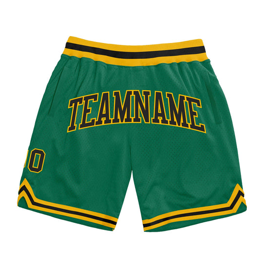 Custom Kelly Green Black-Gold Authentic Throwback Basketball Shorts