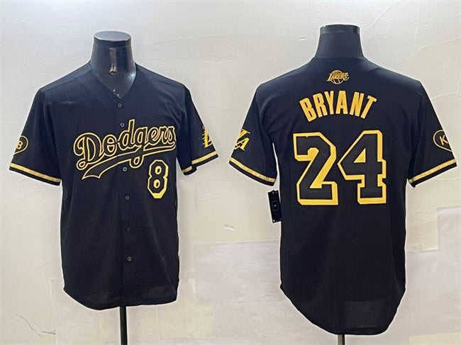 Los Angeles Dodgers Front #8 Back #24 Kobe Bryant Black Gold Stitched Baseball Jersey