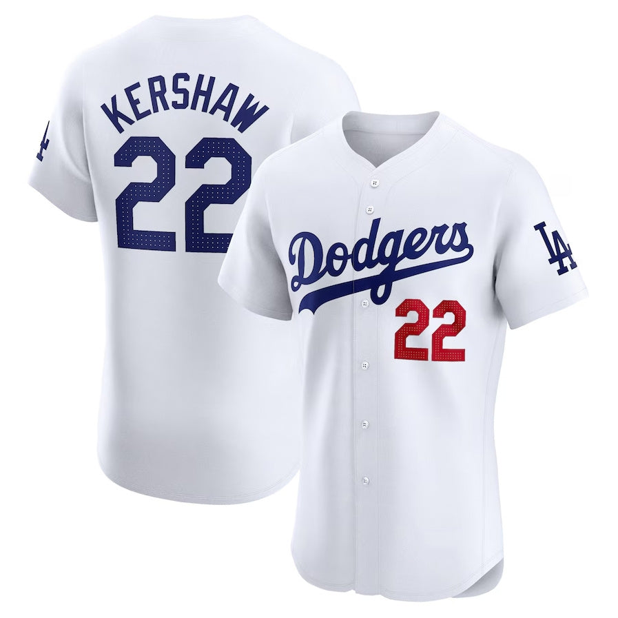 Los Angeles Dodgers #22 Clayton Kershaw Home Elite Player Jersey - White Stitched Baseball Jersey