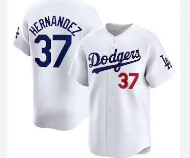 Los Angeles Dodgers #37 Teoscar Hern¨¢ndez White Home Authentic Player Jersey Baseball Jerseys