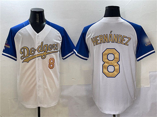 Los Angeles Dodgers #8 Enrique Hernandez White Royal Gold 2024 World Series Champions Vapor Limited Stitched Baseball Jersey