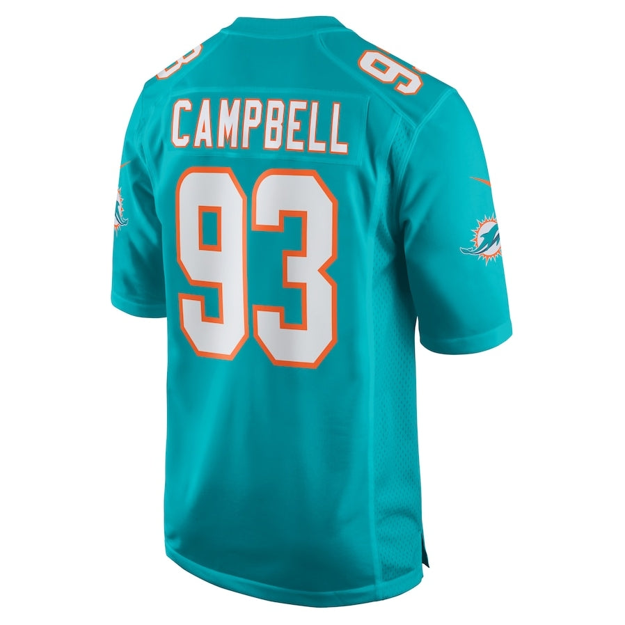 M.Dolphins #93 Calais Campbell Aqua Game Stitched American Football Jerseys