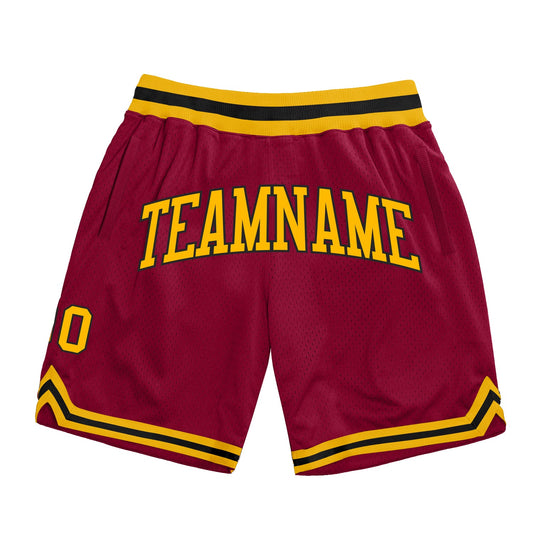 Custom Maroon Gold-Black Authentic Throwback Basketball Shorts