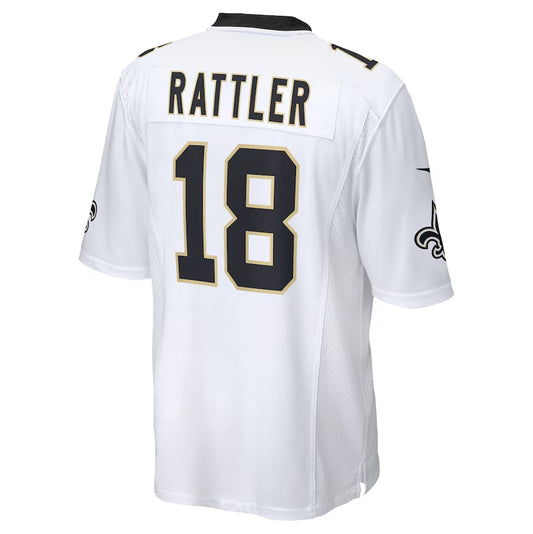 NO.Saints #18 Spencer Rattler White Game Player Stitched American Football Jersey