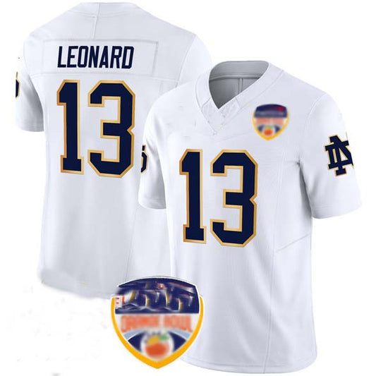 N.Dame Fighting Irish #13 Riley Leonard White F.U.S.E. 2024 Orange Bowl Patch Limited Stitched Football American College Jerseys