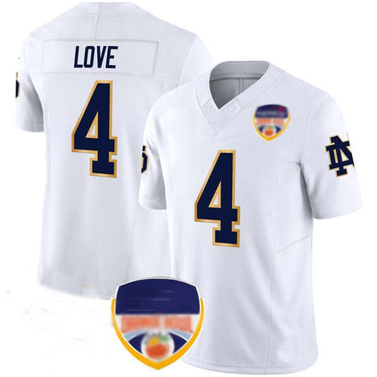 N.Dame Fighting Irish #4 Jeremiyah Love White F.U.S.E. 2024 Orange Bowl Patch Limited Stitched Football  American College Jerseys