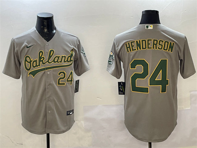 Oakland Athletics #24 Ricky Henderson Gray With Patch Stitched Baseball Jersey
