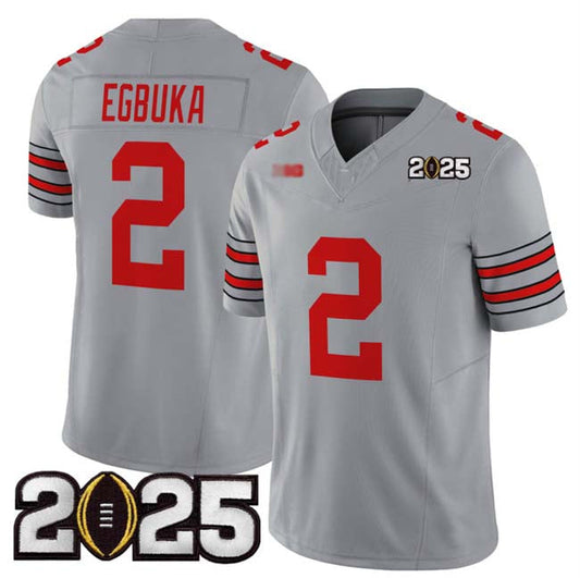 O.State Buckeyes #2 Emeka Egbuka Grey 2025 CFP Final Patch F.U.S.E. Vapor Limited Stitched Football American College Jerseys
