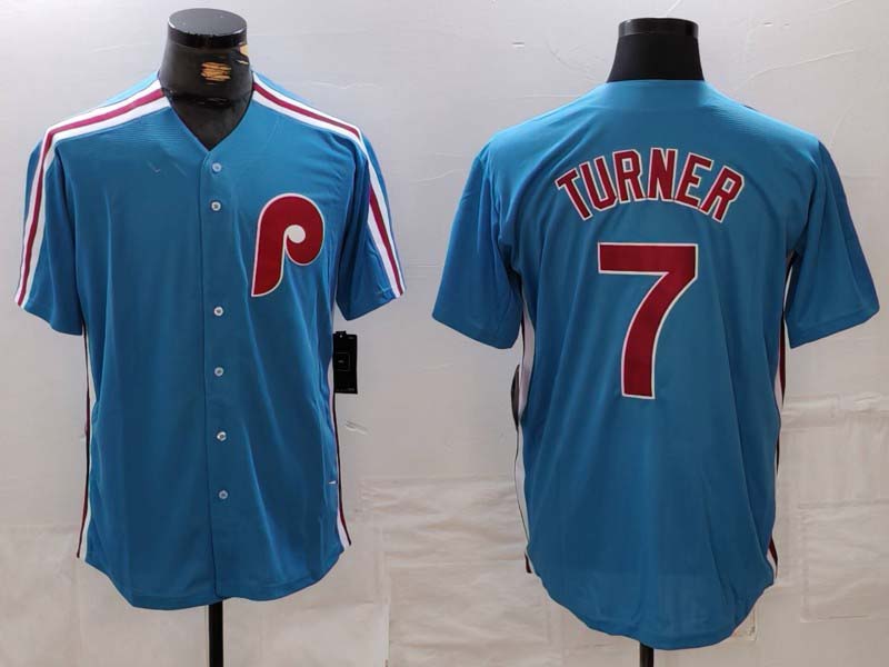 Philadelphia Phillies #7 Trea Turner Blue Cooperstown Throwback Cool Base Stitched Baseball Jerseys
