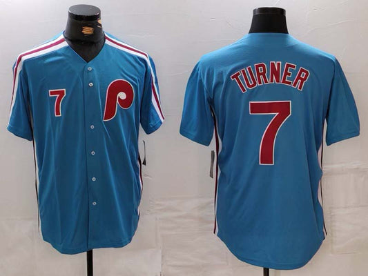Philadelphia Phillies #7 Trea Turner Number Blue Cooperstown Throwback Cool Base Stitched Baseball Jerseys