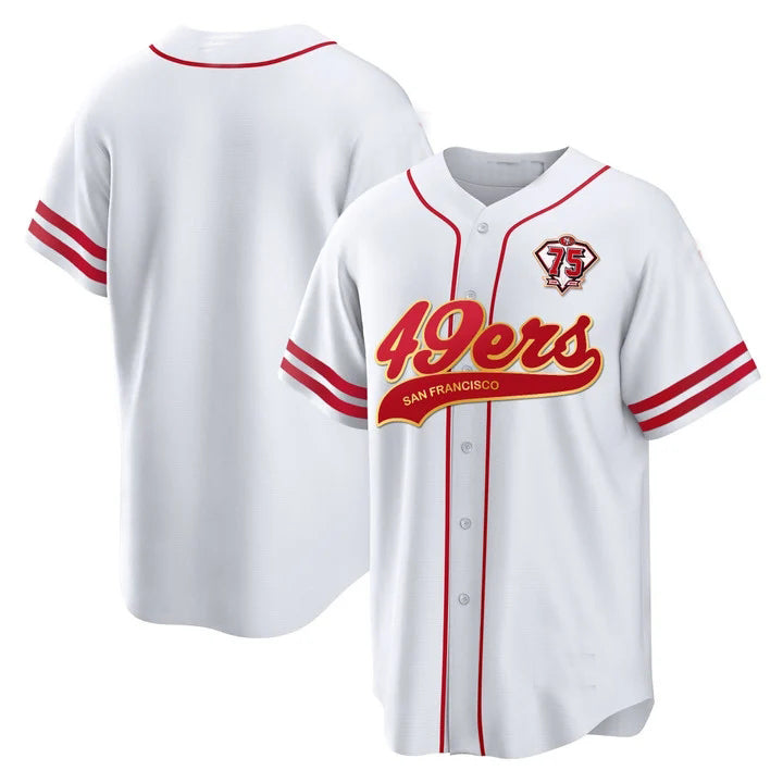 Custom San Francisco 49ers Custom White 75th Anniversary Baseball Jerseys