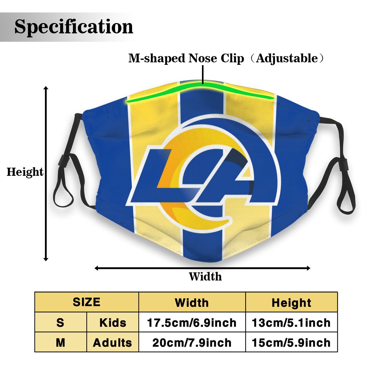 Custom Football Personalized LA.Ram 01-Royal Dust Face Mask With Filters PM 2.5
