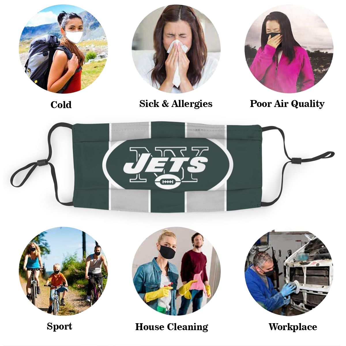 Custom Football Personalized NY.Jet 01-Green Dust Face Mask With Filters PM 2.5