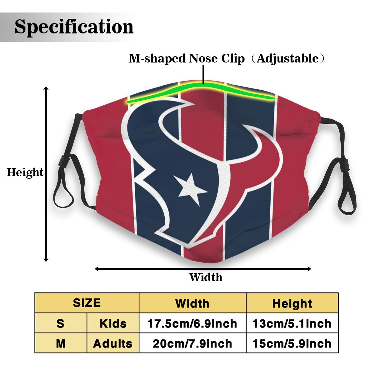 Custom Football Personalized H.Texan 01- Red Dust Face Mask With Filters PM 2.5