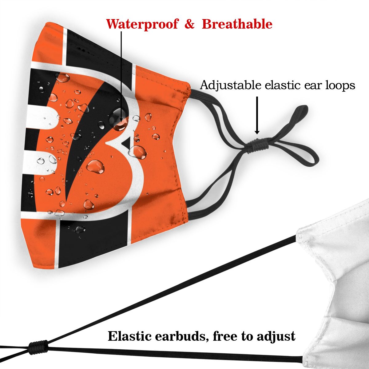 Custom Football Personalized C.Bengal 01-Orange Dust Face Mask With Filters PM 2.5