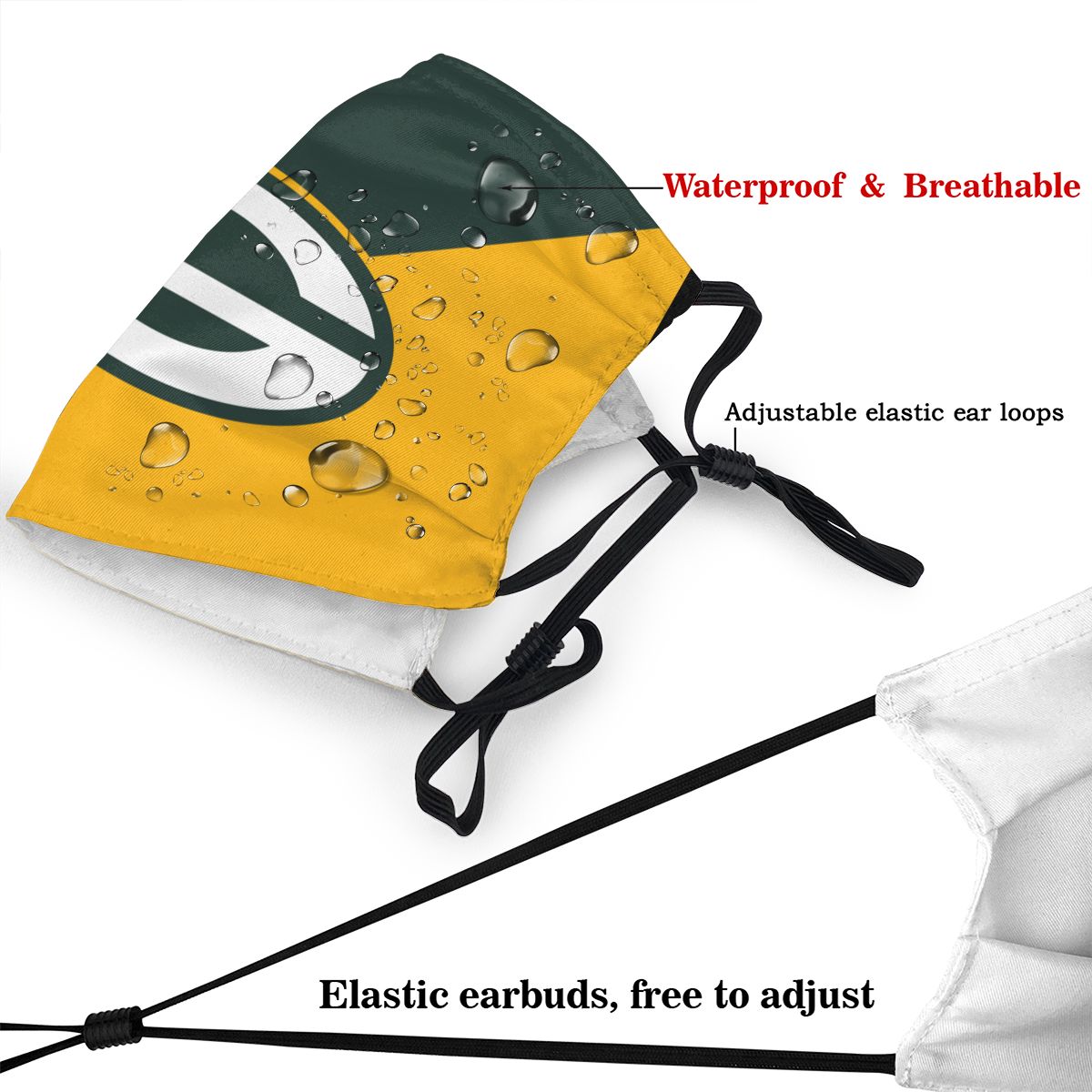 Custom Football Personalized Green Bay Packers Dust Face Mask With Filters PM 2.5