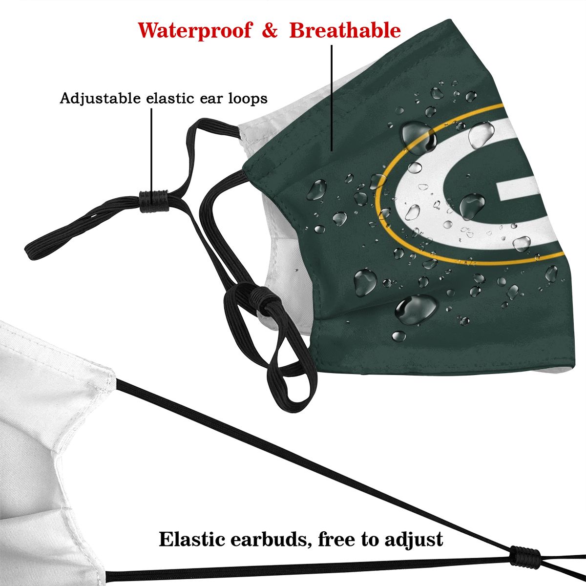 Print Football Personalized Green Bay Packers Adult Dust Mask With PM 2.5 Filters