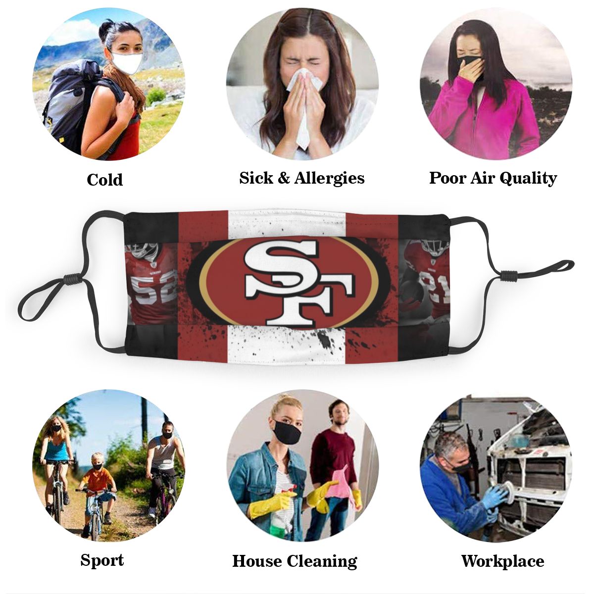 Print Football Personalized Fashion Kids San Francisco 49ers Dust Masks Mask