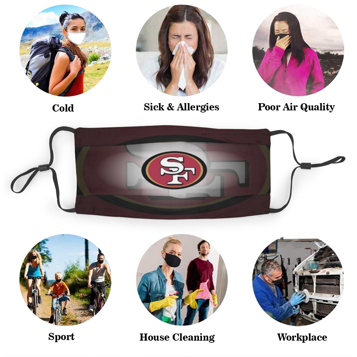 Print Personalized Football Design San Francisco 49ers Dust Mask With Filter