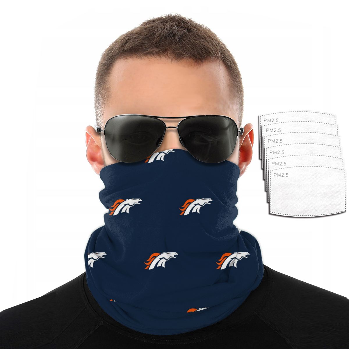 Reusble Mouth Cover Bandanas Denver Broncos Variety Head Scarf Face Mask With PM 2.5 Filter