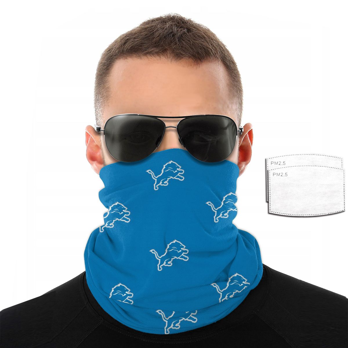 Reusble Mouth Cover Bandanas Detroit Lions Variety Head Scarf Face Mask With PM 2.5 Filter