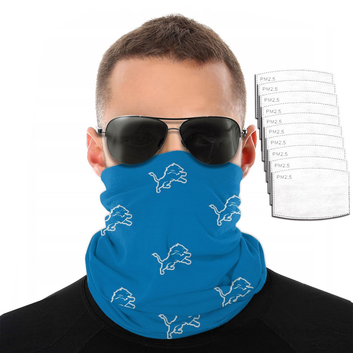 Reusble Mouth Cover Bandanas Detroit Lions Variety Head Scarf Face Mask With PM 2.5 Filter