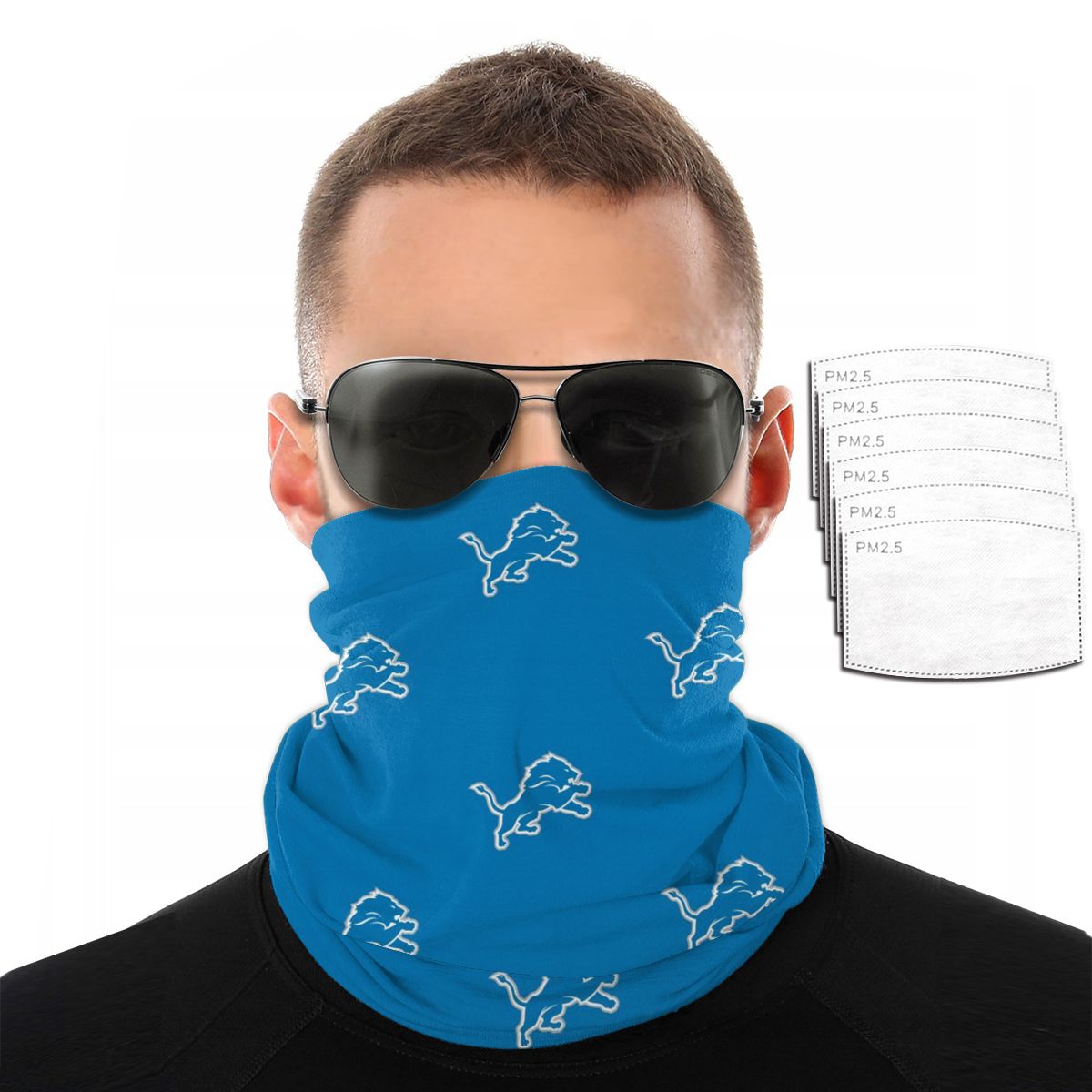 Reusble Mouth Cover Bandanas Detroit Lions Variety Head Scarf Face Mask With PM 2.5 Filter