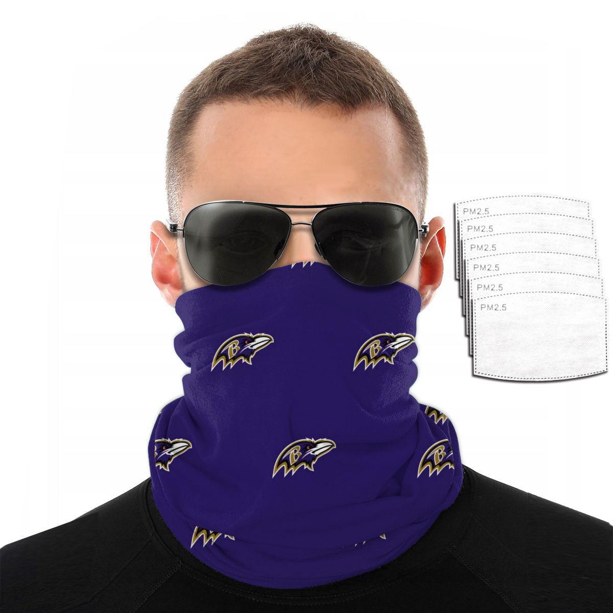 Reusble Mouth Cover Bandanas Baltimore Ravens Variety Head Scarf Face Mask With PM 2.5 Filter