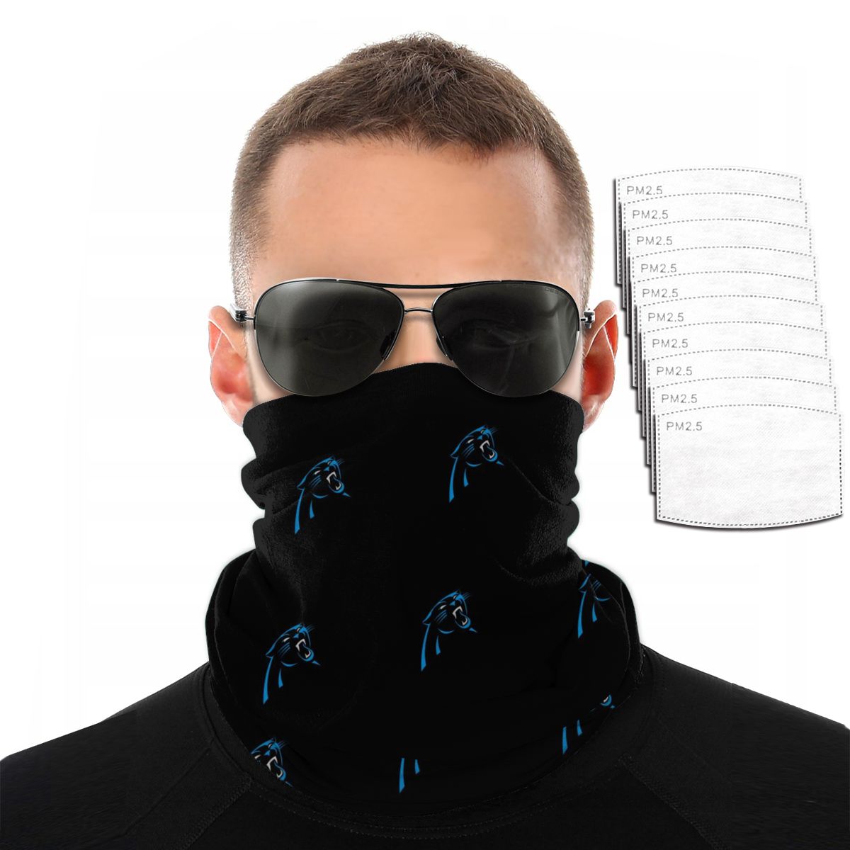 Reusble Mouth Cover Bandanas Carolina Panthers Variety Head Scarf Face Mask With PM 2.5 Filter