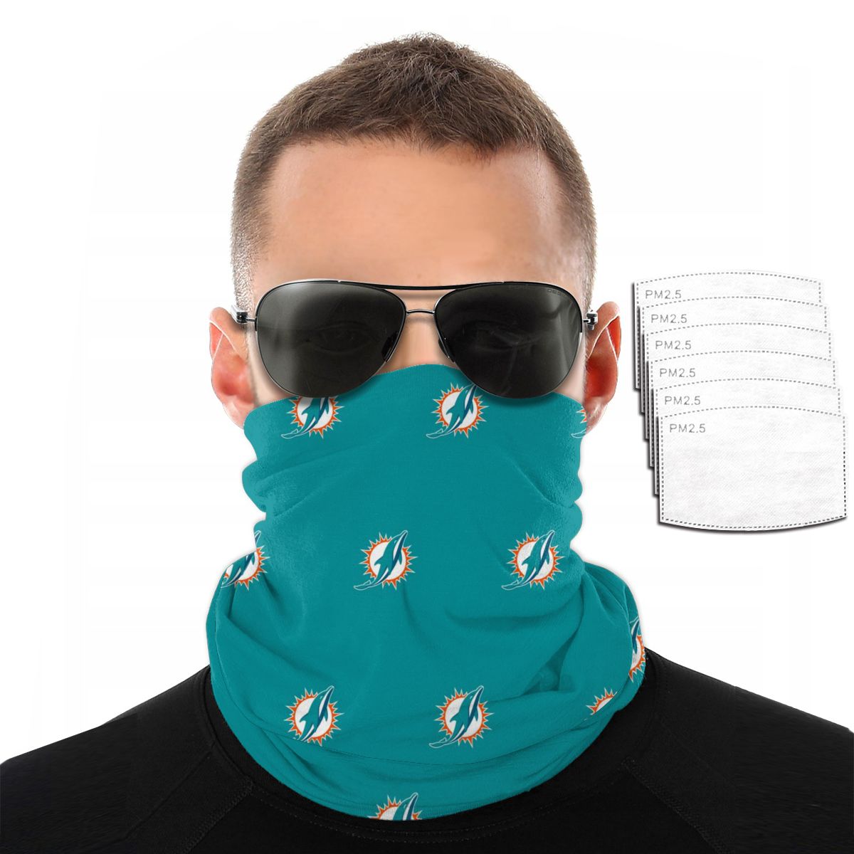 Reusble Mouth Cover Bandanas Miami Dolphins Variety Head Scarf Face Mask With PM 2.5 Filter