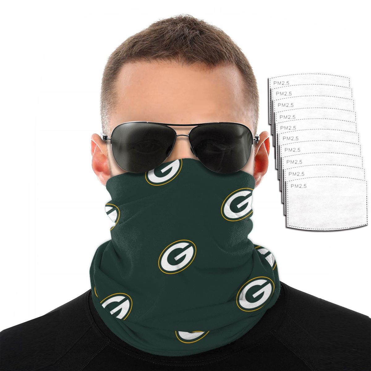 Reusble Mouth Cover Bandanas Green Bay Packers Variety Head Scarf Face Mask With PM 2.5 Filter