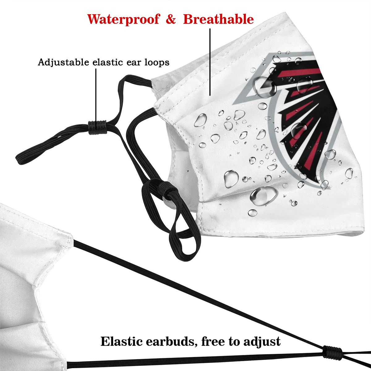 Print Football Personalized White Atlanta Falcons Adult Face Mask With PM 2.5 Filters