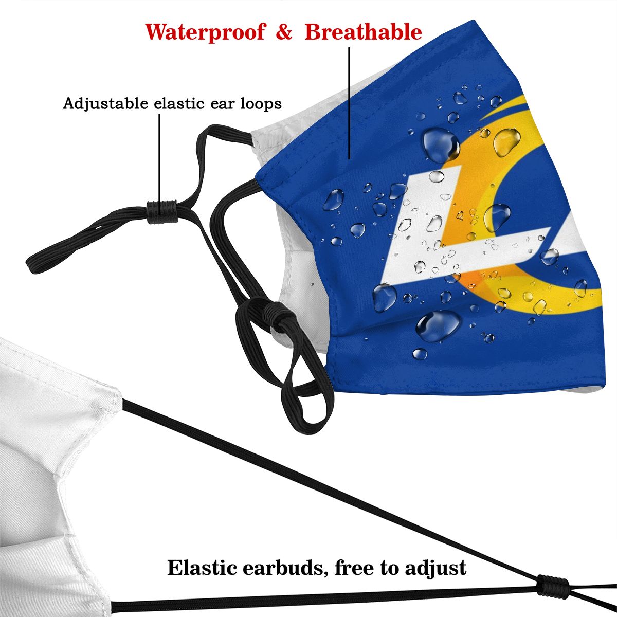 Print Football Personalized Blue Los Angeles Rams Adult Dust Face Mask With Filters PM 2.5