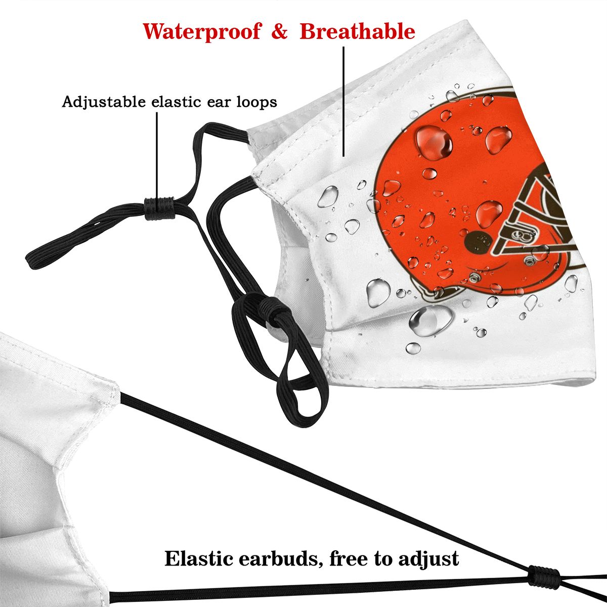 White Print Football Personalized Cleveland Browns Adult Dust Mask With PM 2.5 Filters