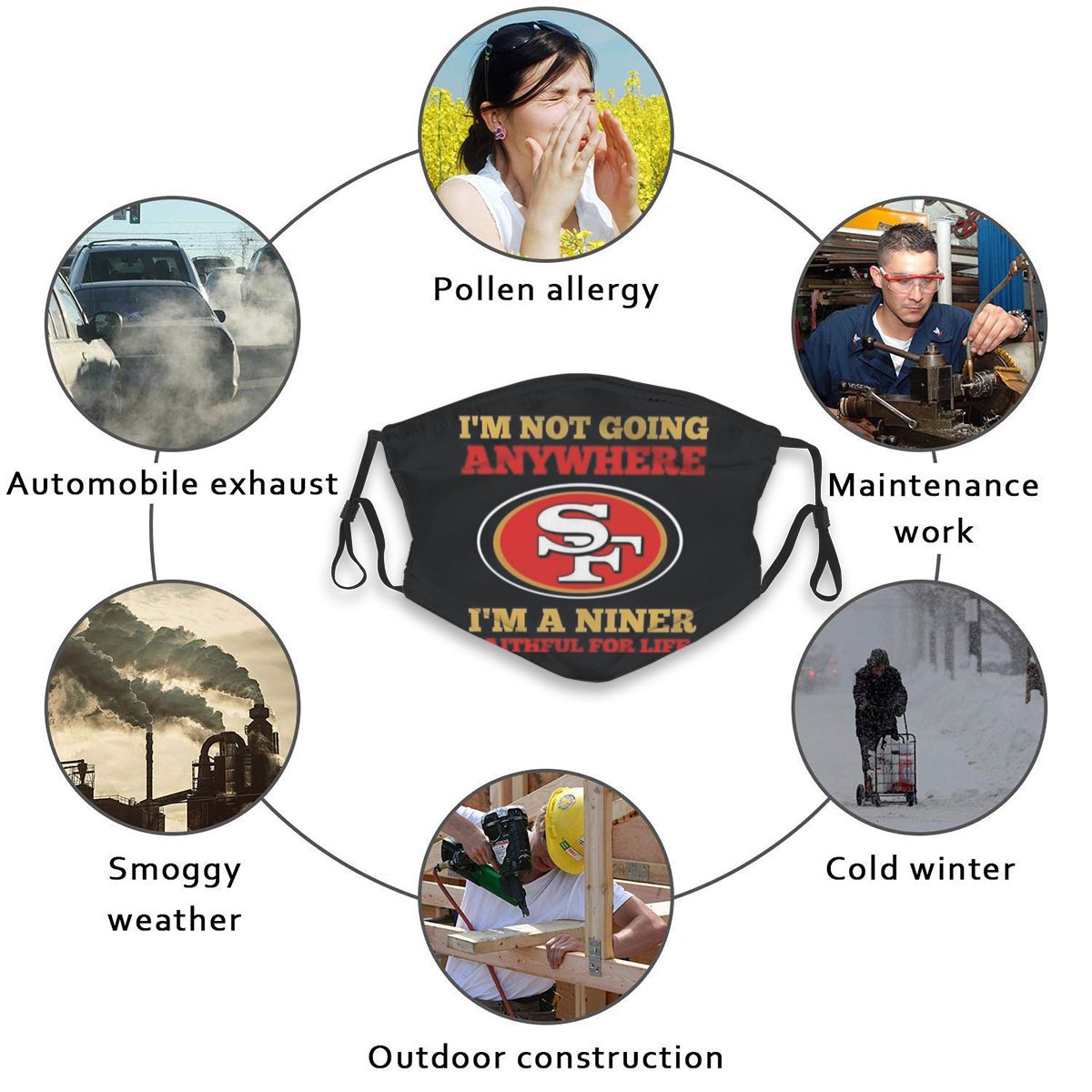 Print Football Personalized Red San Francisco 49ers Face Mask With Filters 2.5 PM