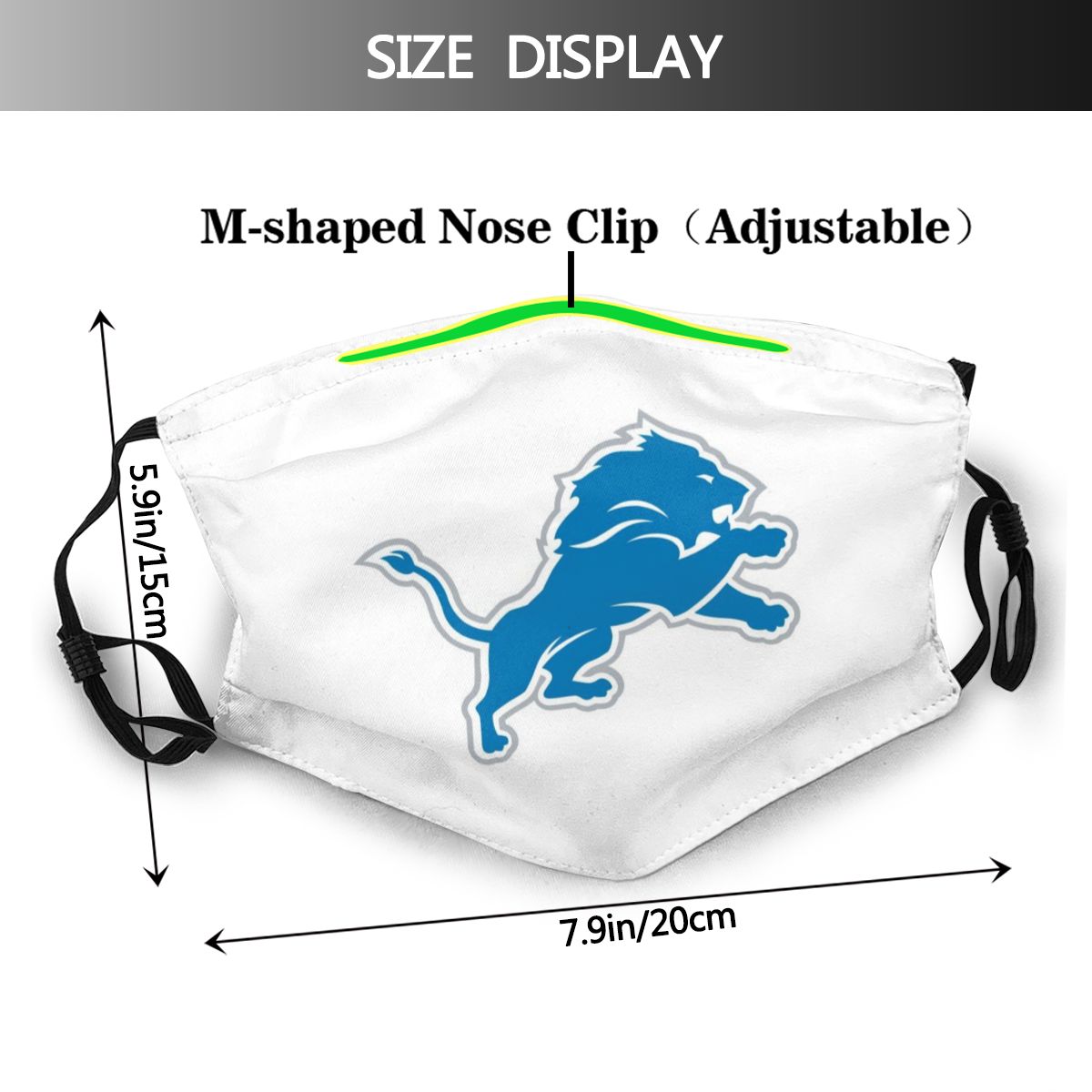 White Print Football Personalized Detroit Lions Adult Dust Mask With Filters PM 2.5