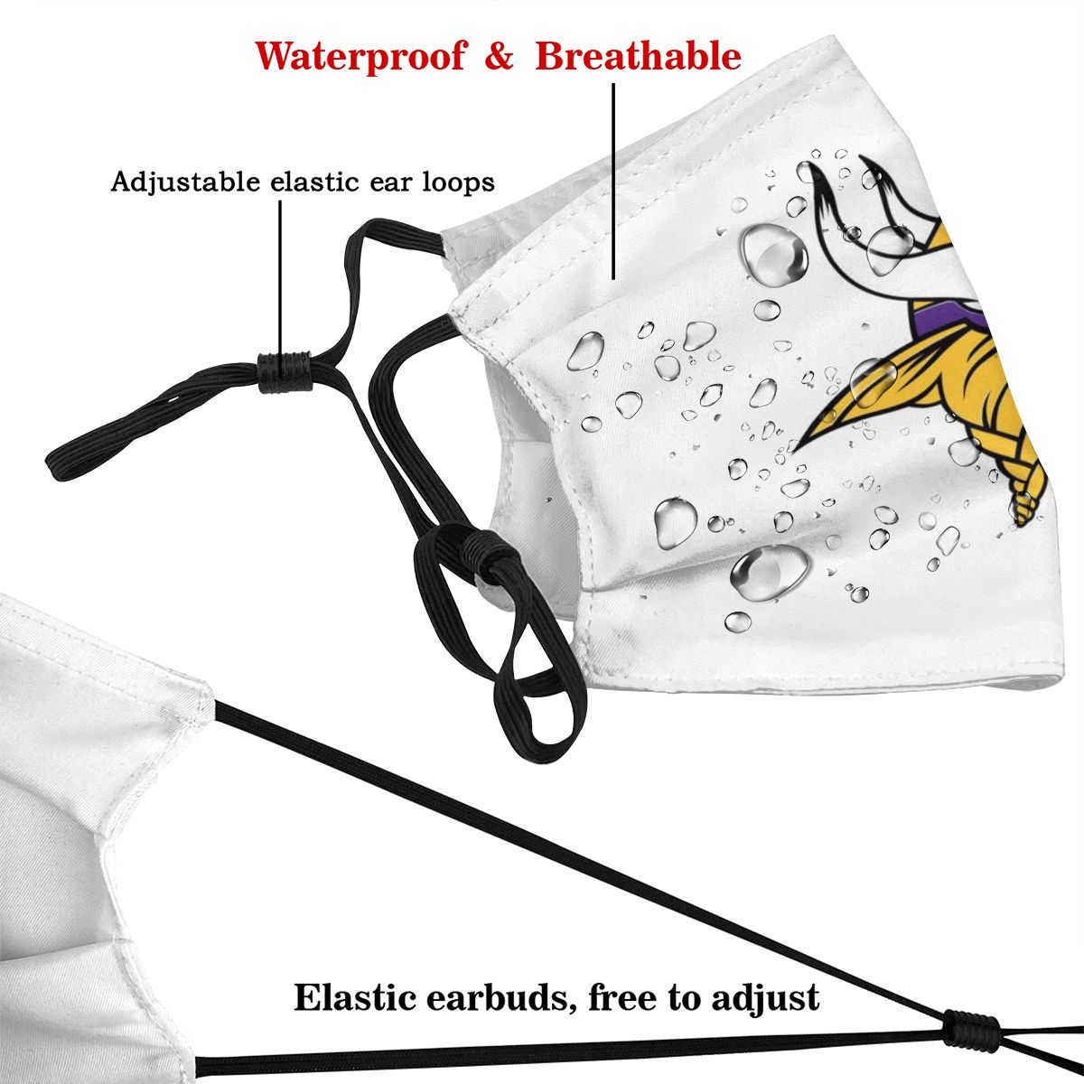 Print Football Personalized White Minnesota Vikings Adult Dust Mask With Filters PM 2.5