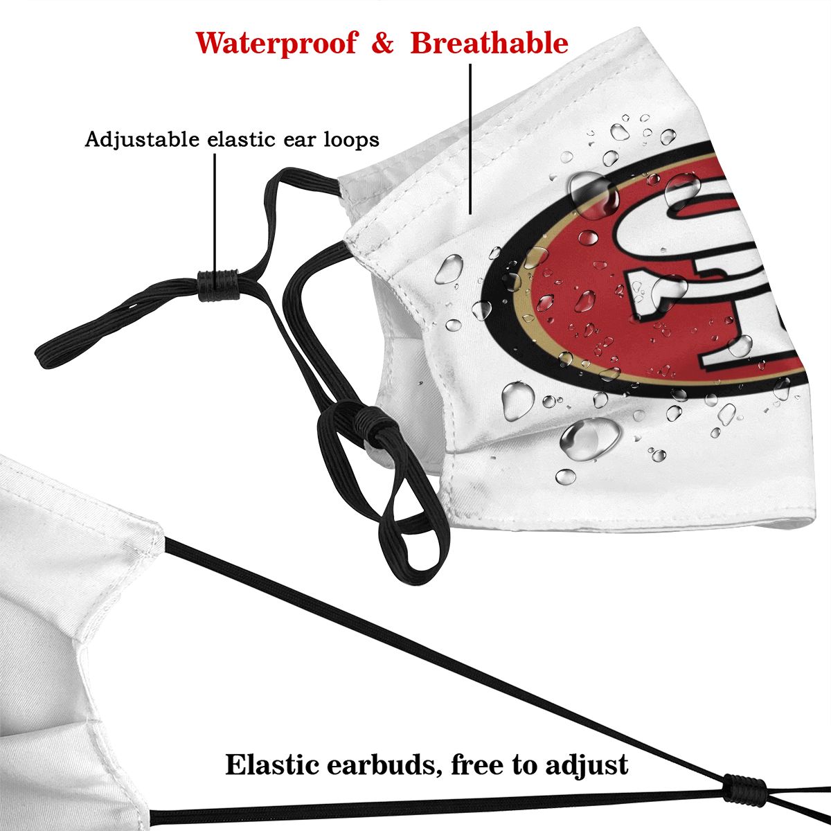 Print Football Personalized White San Francisco 49ers Face Mask With Filters 2.5 PM