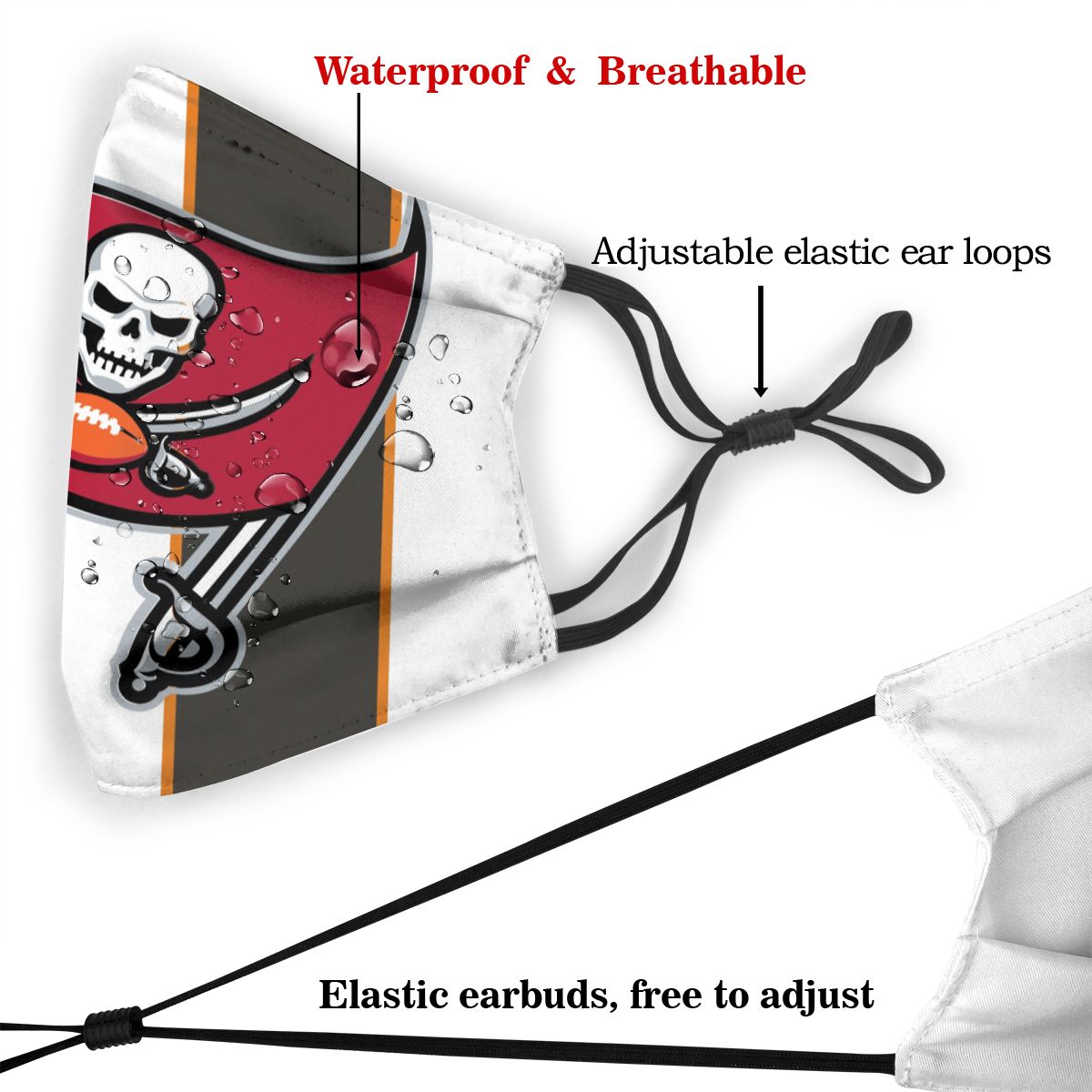 Custom Football Personalized TB.Buccaneer 01- White Dust Face Mask With Filters PM 2.5