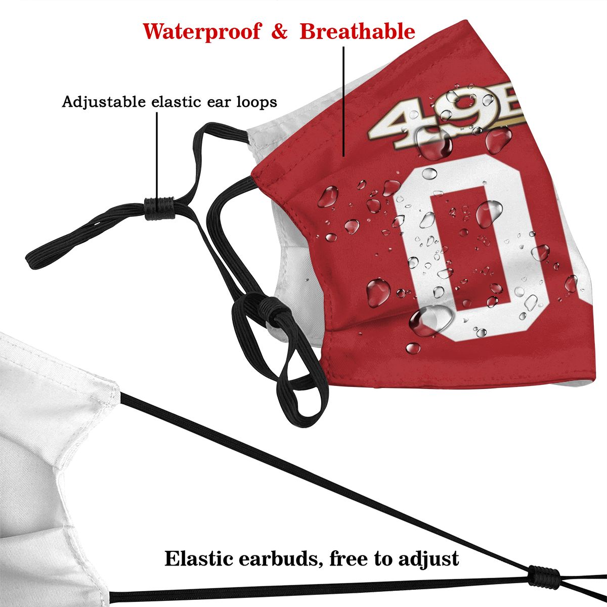 Personalized San Francisco 49ers Custom Any Number Face Mask Red With Filters