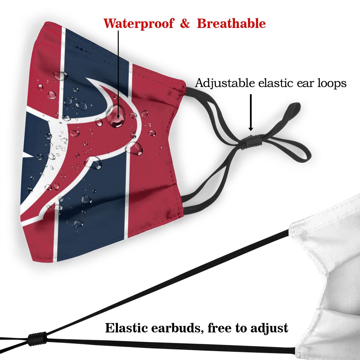 Custom Football Personalized H.Texan 01- Red Dust Face Mask With Filters PM 2.5