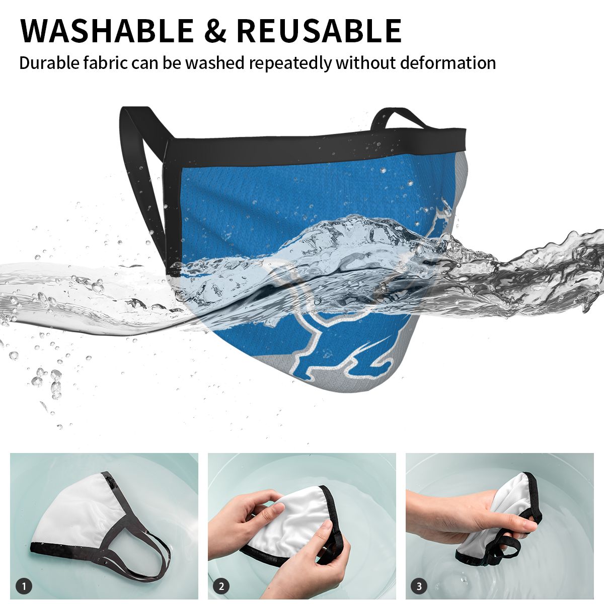 Custom Football Personalized Detroit Lions Dust Face Mask With Filters PM 2.5