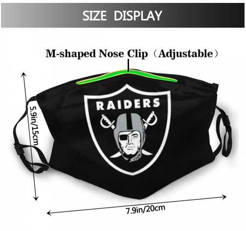Print Football Personalized Oakland Raiders Adult Dust Mask Black With PM 2.5 Filter
