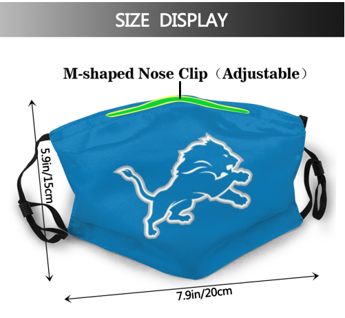 Print Football Personalized Detroit Lions Adult Dust Mask With Filters PM 2.5