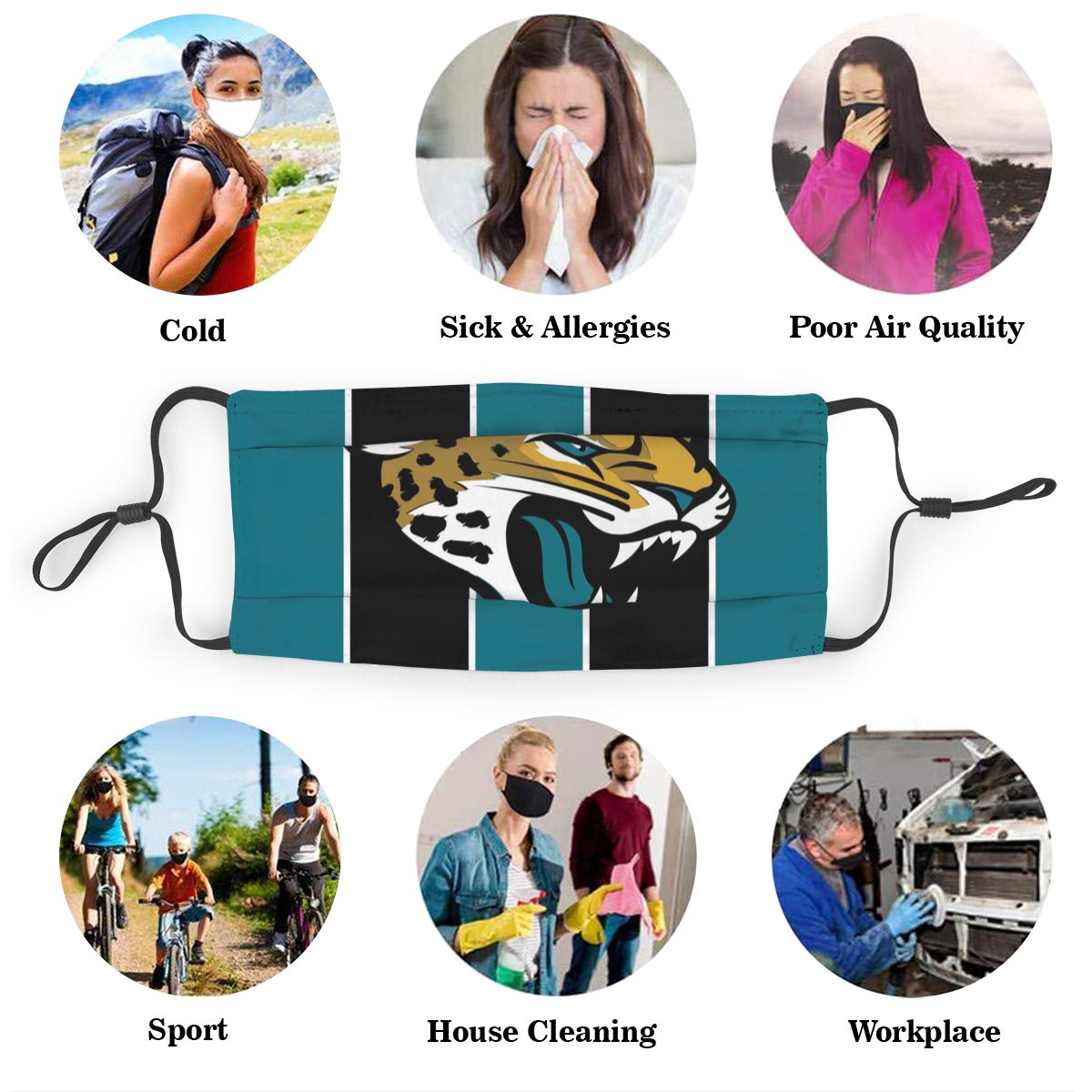Custom Football Personalized J. Jaguar 01-Teal Dust Face Mask With Filters PM 2.5