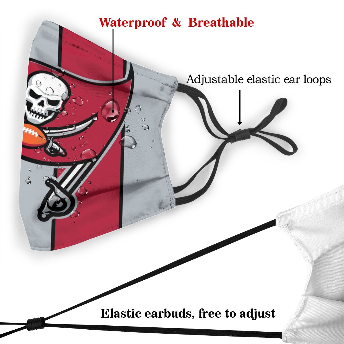 Custom Football Personalized TB.Buccaneer 01- Grey Dust Face Mask With Filters PM 2.5