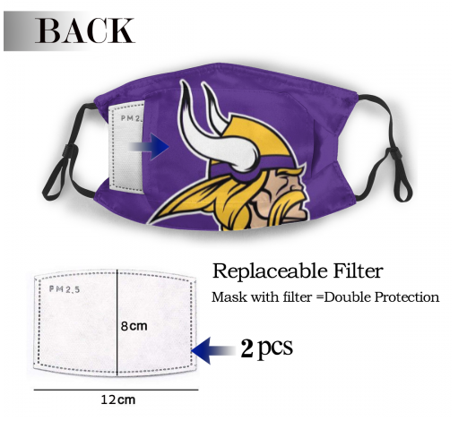 Print Football Personalized Minnesota Vikings Adult Dust Mask With Filters PM 2.5